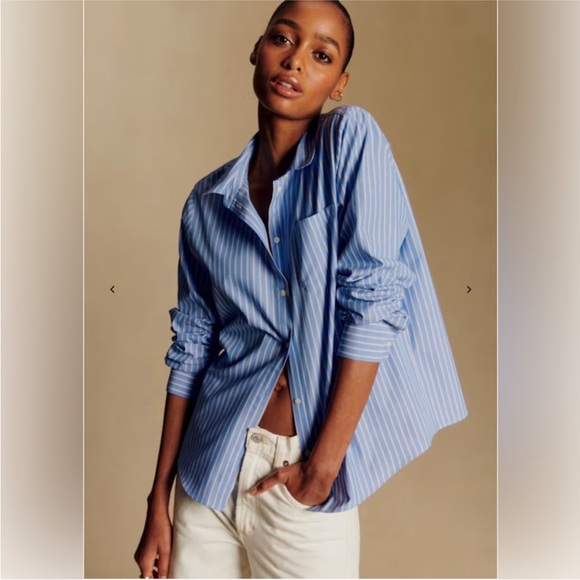 Sezane Tomboy Blue and White Stripe Shirt Size 38 6 Classic Work Timeless - Picture 2 of 13